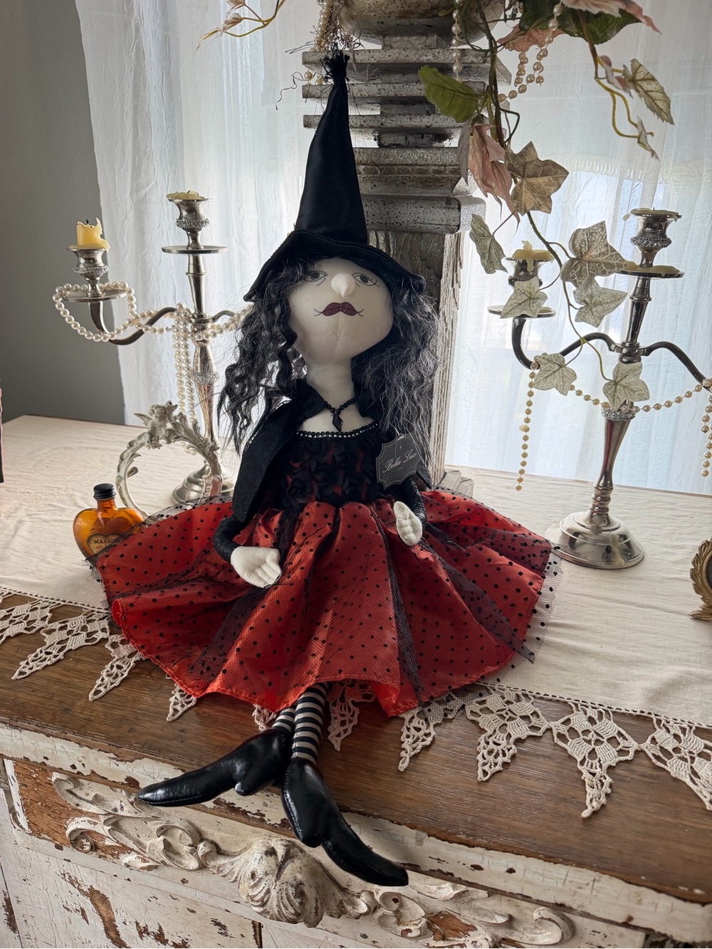 NWT Vintage Primitive Style Bella Lux Whimsical Witch Cloth Doll